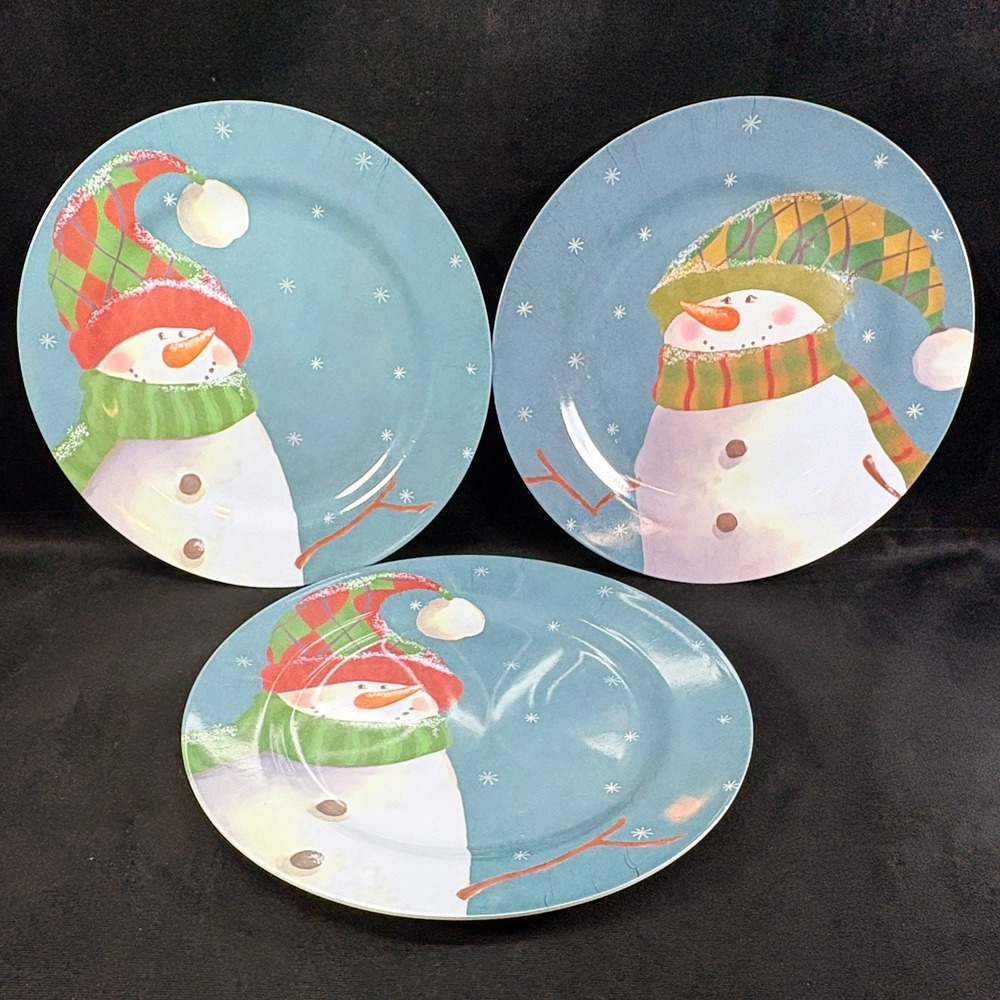 Set of 3‎ Melamine Snowman Plates Winter Holiday Christmas Dinnerware